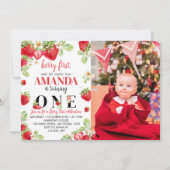 Berry First Birthday Invitation Strawberry Theme Kaart (Voorkant)