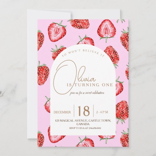 Berry First Birthday Invitation Waterverf Kaart (Voorkant)