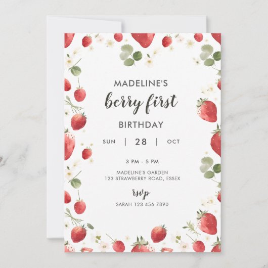 Berry First Birthday Kaart (Voorkant)