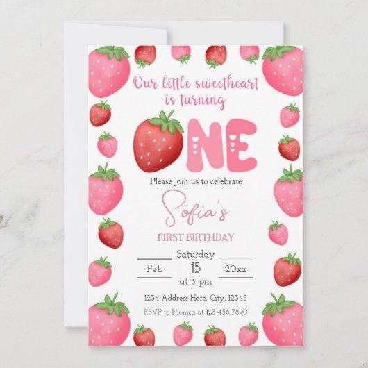 Berry First Birthday Kaart (Voorkant)