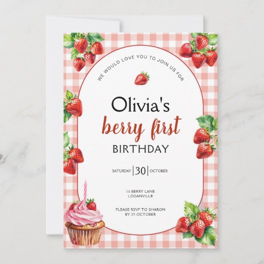 Berry First Birthday Kaart (Voorkant)