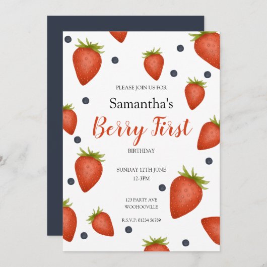 Berry First Birthday Kaart (Voorkant / Achterkant)