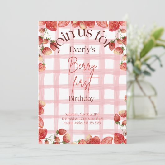 Berry First Birthday Kaart (Staand voorkant)