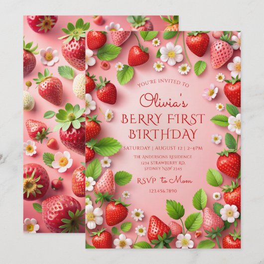 Berry First Birthday Kaart (Voorkant / Achterkant)