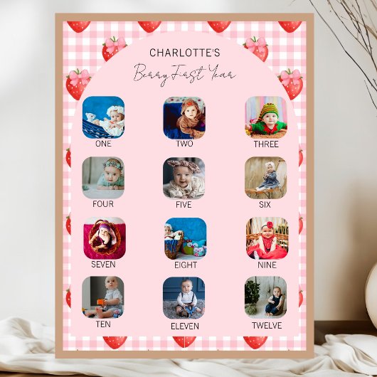 Berry First Birthday Milestone 1st Birthday Party Poster