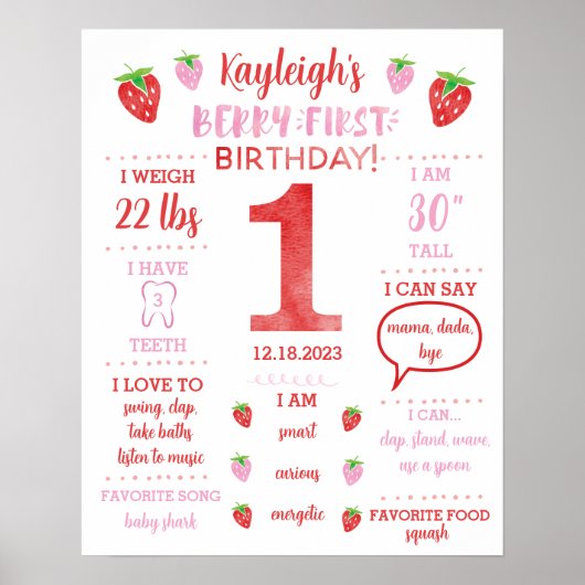 Berry First Birthday Milestone Poster (Voorkant)