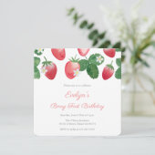 Berry First Birthday Party aardbeien Kaart (Staand voorkant)