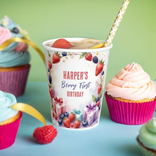 Berry First Birthday Party - Berries & Bunny - Papieren Bekers