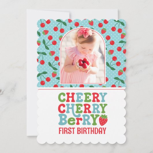 Berry First Birthday Party Fotouitnodiging Kaart (Achterkant)
