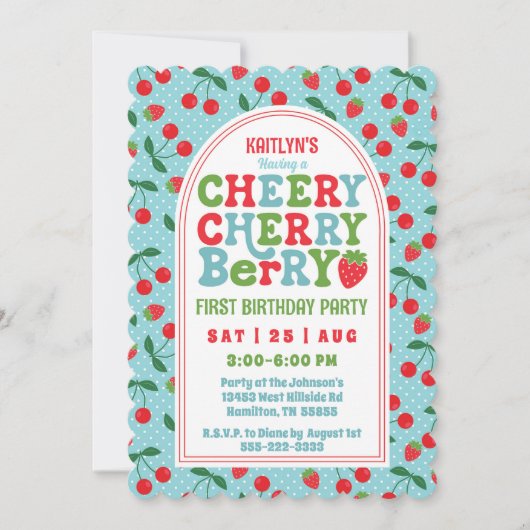 Berry First Birthday Party Fotouitnodiging Kaart (Voorkant)