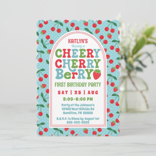 Berry First Birthday Party Fotouitnodiging Kaart (Staand voorkant)