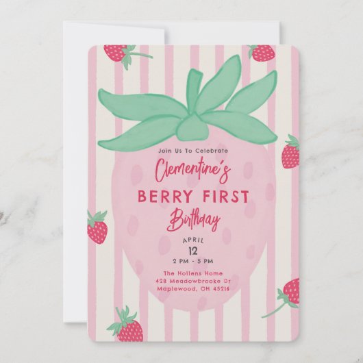Berry First Birthday Party Invitation Kaart (Voorkant)