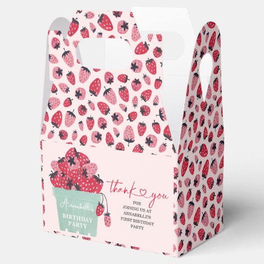 Berry First Birthday Party Invitation Strawberry Bedankdoosjes (Geopend)