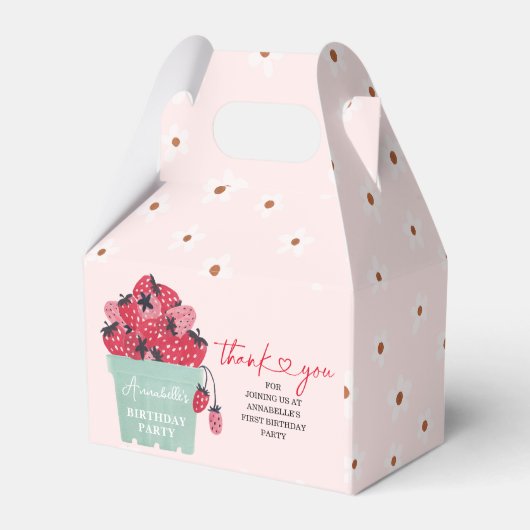 Berry First Birthday Party Invitation Strawberry Bedankdoosjes (Voorkant Zijde)