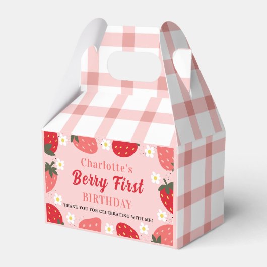 Berry First Birthday Party Invitation Strawberry F Bedankdoosjes (Voorkant Zijde)