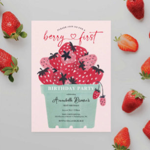 Berry First Birthday Party Invitation Strawberry Kaart