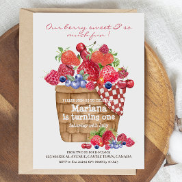Berry First Birthday Party Invitation Strawberry Kaart