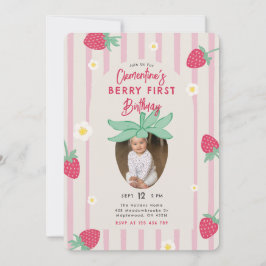 Berry First Birthday Party Invitation with Photo Kaart