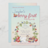 Berry First Birthday Party Kaart (Voorkant / Achterkant)