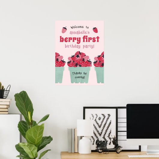 Berry First Birthday Party Poster Sign (Thuiskantoor)