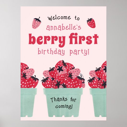 Berry First Birthday Party Poster Sign (Voorkant)