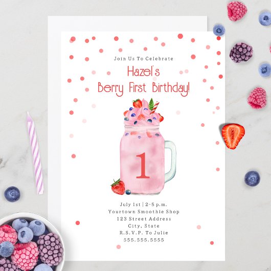 Berry First Birthday Party Smoothie Kaart