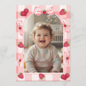 Berry First Birthday Photo Bow Gingham  Invitation (Achterkant)
