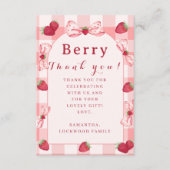 Berry First Birthday Photo Bow Thank You Card (Voorkant)