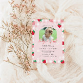 Berry First Birthday Photo Invitation Kaart