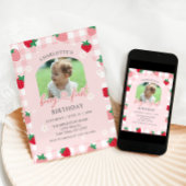 Berry First Birthday Photo Invitation Kaart