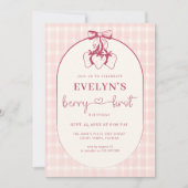 Berry First Birthday Pink Red Bow Strawberry Kaart (Voorkant)