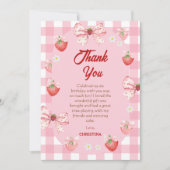 Berry first birthday pink strawberry gingham sweet bedankkaart (Voorkant)