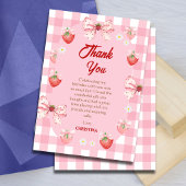Berry first birthday pink strawberry gingham sweet bedankkaart