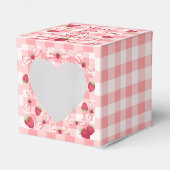 Berry First Birthday Red Gingham Bows Square Bedankdoosjes (Voorkant Zijde)