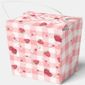 Berry First Birthday Red Gingham Bows Square Bedankdoosjes (Achterkant)
