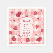 Berry First Birthday Red Gingham Strawberry Bows Servet (Voorkant)