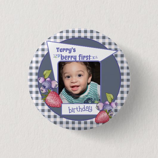 Berry First Birthday Ronde Button 3,2 Cm (Voorkant)
