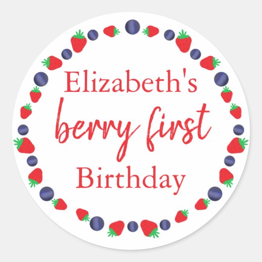 Berry First Birthday Ronde Sticker (Voorkant)