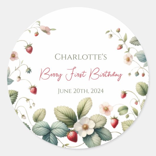 Berry First Birthday Ronde Sticker (Voorkant)