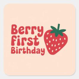 Berry First Birthday – Schattige aardbeienthema Vierkante Sticker