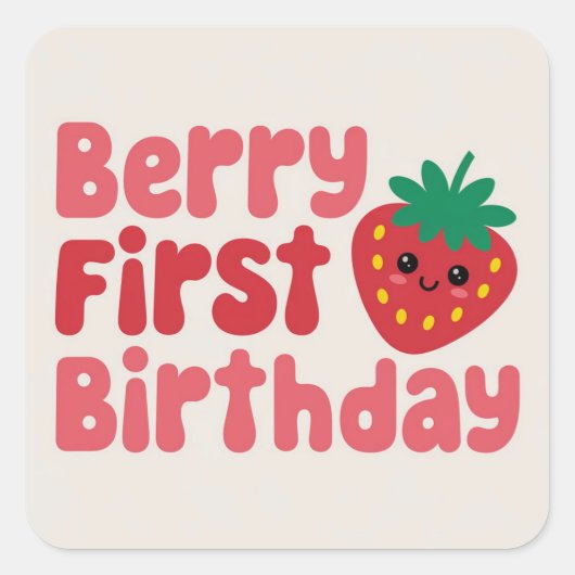 Berry First Birthday – Schattige aardbeienthema Vierkante Sticker (Voorkant)