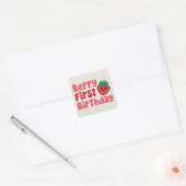 Berry First Birthday – Schattige aardbeienthema Vierkante Sticker (Envelop)