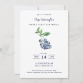 Berry First Birthday Simple Blueberry Invitation Kaart (Voorkant)