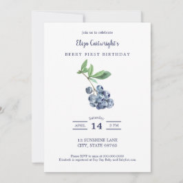 Berry First Birthday Simple Blueberry Invitation Kaart