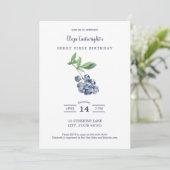 Berry First Birthday Simple Blueberry Invitation Kaart (Staand voorkant)