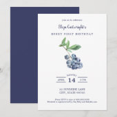 Berry First Birthday Simple Blueberry Invitation Kaart (Voorkant / Achterkant)