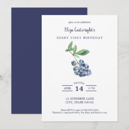 Berry First Birthday Simple Blueberry Invitation Kaart