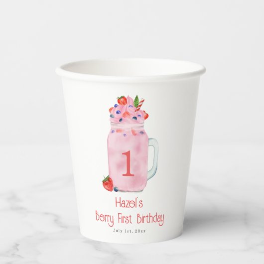 Berry First Birthday Smoothie Papieren Bekers (Voorkant)