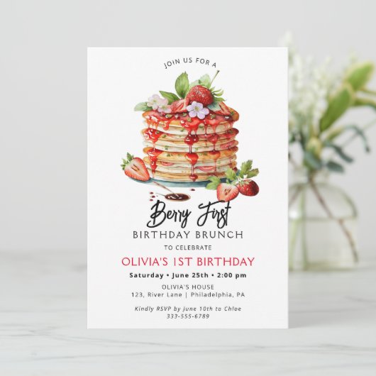 Berry First Birthday Spring Summer Uitnodiging (Staand voorkant)