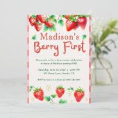 Berry First Birthday - Strawberry 1st Girl Party Kaart (Staand voorkant)